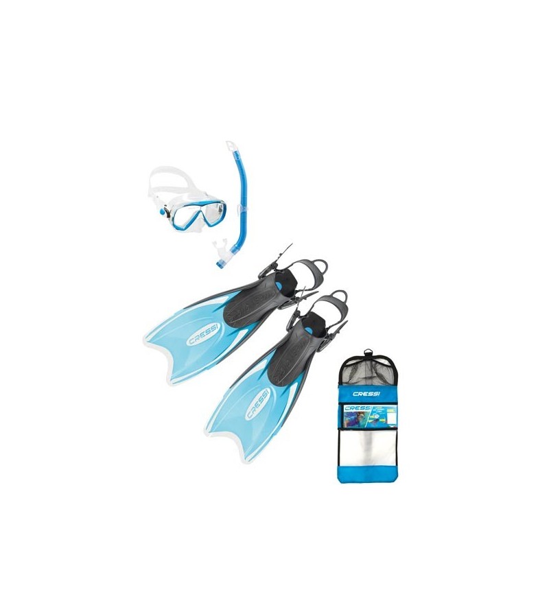 Pack Palmes Masque Tuba Cressi Mini Palau Bag pour enfant - bleu