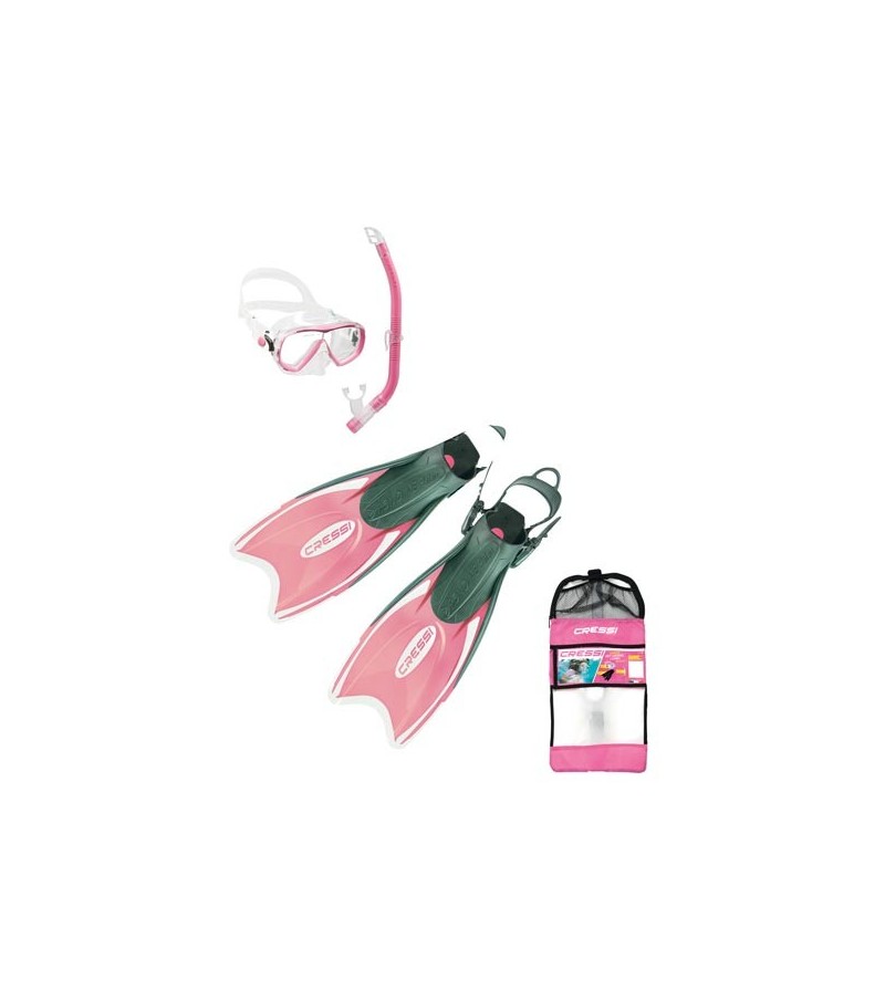 Pack Palmes Masque Tuba Cressi Mini Palau Bag pour enfant - rose
