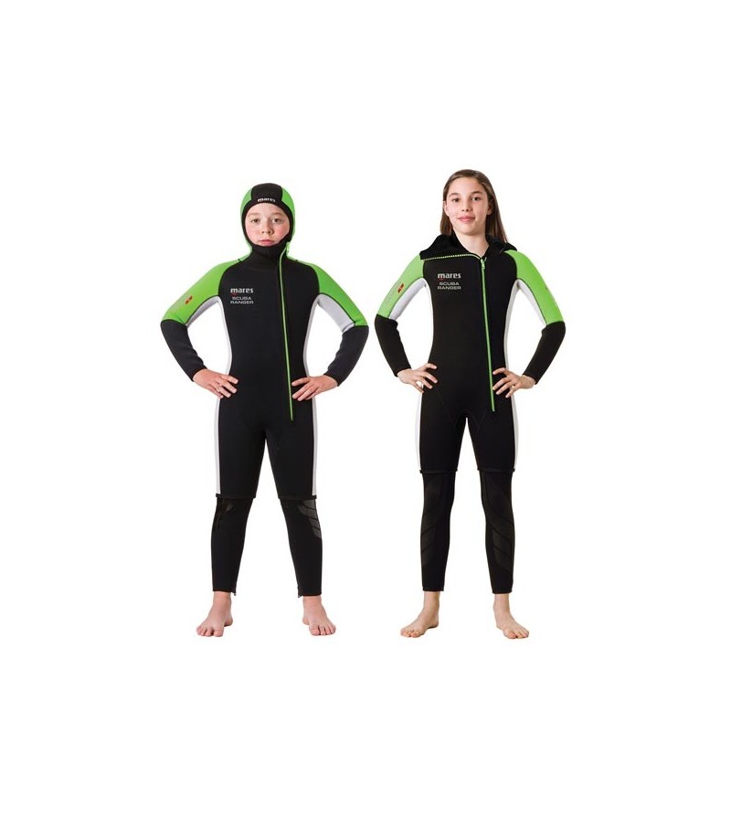 Pantalon type salopette de combinaison junior peut être porté seul ou avec la veste à cagoule Mares Scuba Ranger