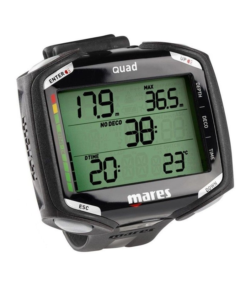 Pack comprenant un ordinateur de poignet Mares Quad pour la plongée, une interface usb Dive Link et une sacoche Cruise Driver