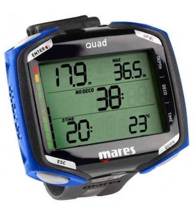 Pack comprenant un ordinateur de poignet Mares Quad pour la plongée, une interface usb Dive Link et une sacoche Cruise Driver