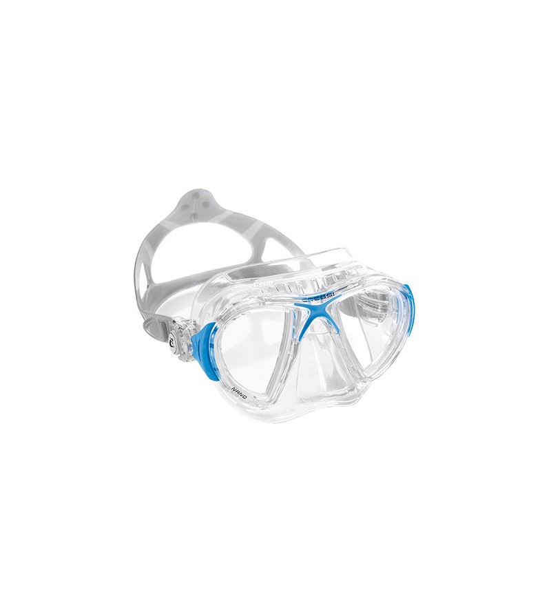 Masque Cressi Nano Crystal en silicone transparent pour la plongée et l'apnée. En bleu, jaune, rose, lilas, blanc & noir
