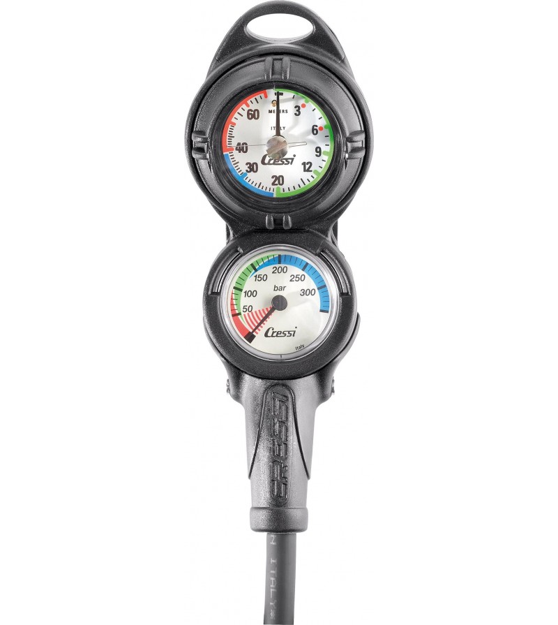Console Cressi 2 instruments équipée d'un profondimètre et d'un minimanomètre 350 bar