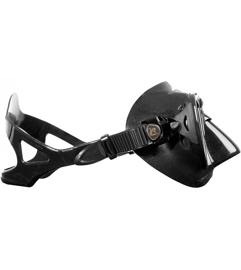 Masque Cressi Nano Black avec jupe en silicone pour la chasse sous-marine et l'apnée. En noir, marron brun et vert kaki