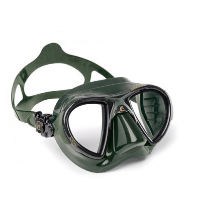 Masque Cressi Nano Black avec jupe en silicone pour la chasse sous-marine et l'apnée. En noir, marron brun et vert kaki