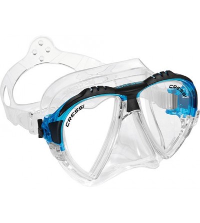 Masque Cressi Matrix en silicone transparent pour la plongée, l'apnée & le snorkeling. En bleu, jaune, noir & aigue-marine