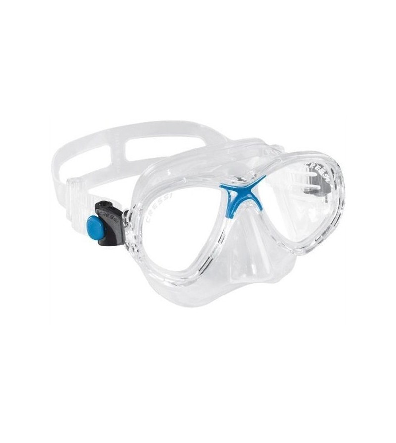 Masque à deux verres Cressi Marea en silicone transparent pour le snorkeling, natation, plongée pour femme & enfant. Bleu