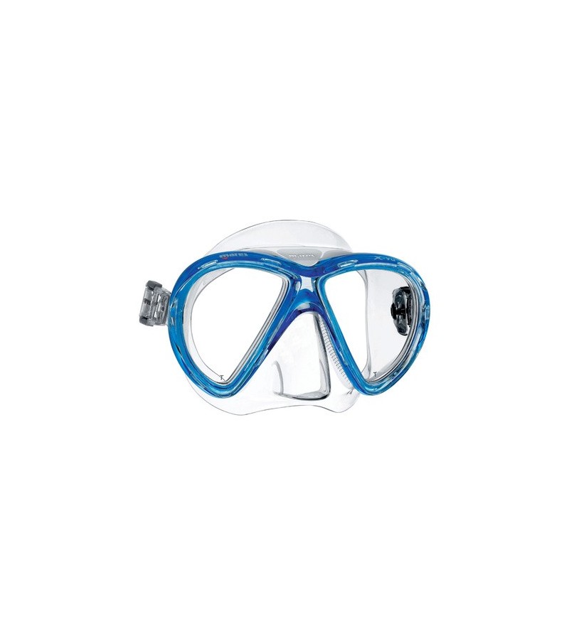 Masque deux verres à petit volume Mares X-VU avec jupe en silicone transparent pour la plongée & le snorkeling - Bleu