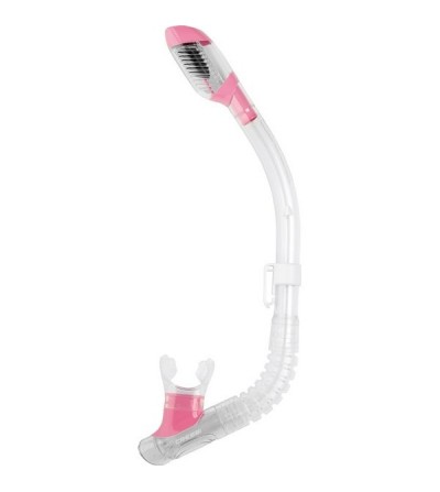 Tuba à soupape Cressi Dry pour la plongée et le snorkeling de taille spécialement adaptéee pour femme et enfant - Rose