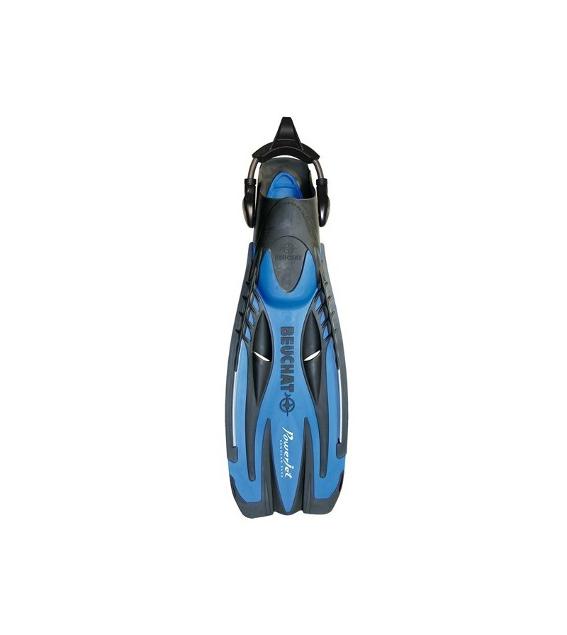 Palmes réglables de plongée à tuyère Beuchat Powerjet avec sangles à ressorts - rigidité normale - bleu