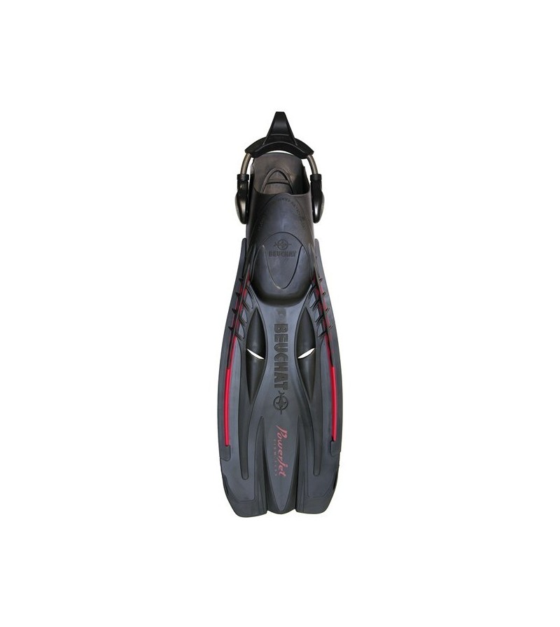 Palmes réglables de plongée à tuyère Beuchat Powerjet avec sangles à ressorts - rigidité ferme - noir