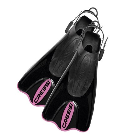 Palmes réglables Cressi Palau SAF courte, légère, facile à enfiler & confortable pour la natation et le snorkeling - noir rose