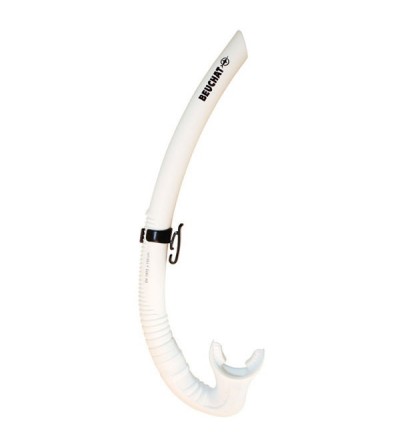 Tuba coudé de couleur avec embout silicone Beuchat Spy, simple & efficace  pour la plongée et le snorkeling - blanc