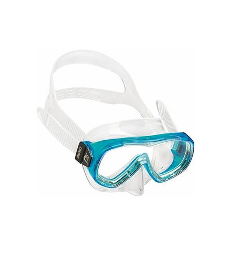 Masque mono-verre Cressi Piumetta Kid pour enfants de 3 à 7 ans. Vitre polycarbonate ultra résistante - aquamarine